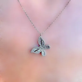 White Topaz Butterfly Pendant Necklace – 925 Sterling Silver Dainty Gift for Her