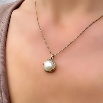 Natural 11 mm Pearl Halo Gold Vermeil Silver Pendant Necklace