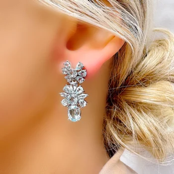 Genuine Sky Blue Topaz Cluster Floral Drop Earrings Sterling Silver 925 – November Birthstone