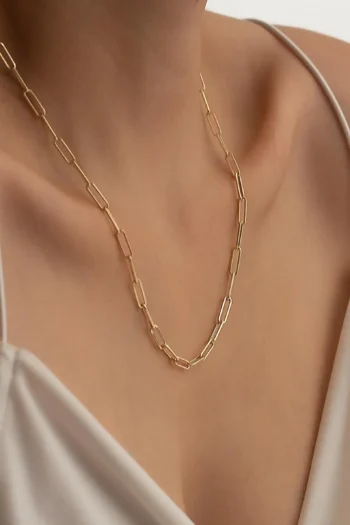 14K Solid Gold Paperclip Chain Necklace – Oval Link Rectangle Chain