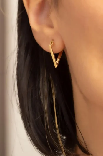 14K Solid Gold Triangle Earrings – Geometric Hoop Earrings