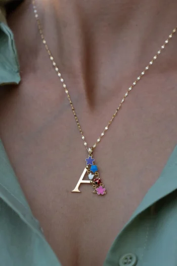 14K Solid Gold Flower Letter Necklace – Personalized Initial Necklace