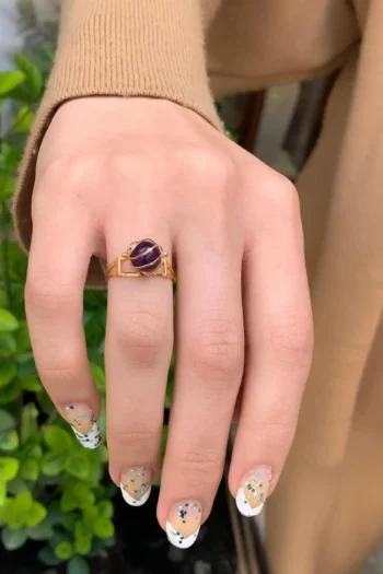 14K Solid Gold Purple Caged Ring – Handmade Filigree Ring