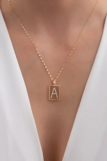 14K Solid Gold Zircon Stone Letter Necklace – Personalised Letter Charm Necklace