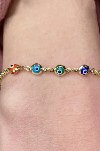 14K Solid Gold Colourful Kids Bracelet – Evil Eye Beaded Bracelet