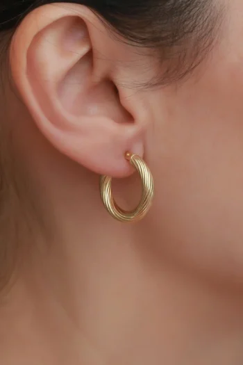 14K Solid Gold Linea Hoop Earrings – Twisted Cambered Hoop Earrings