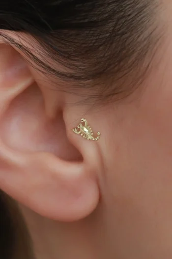 14K Solid Gold Scorpion Tragus Piercing – Helix Cartilage Stud Earring