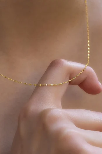 14K Solid Gold Super Thin Mirror Chain Necklace – Dainty Glitter Chain