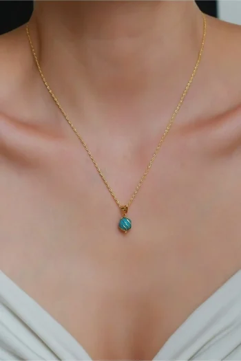 14K Solid Gold Turquoise Caged Necklace – Minimalist Pendant Necklace