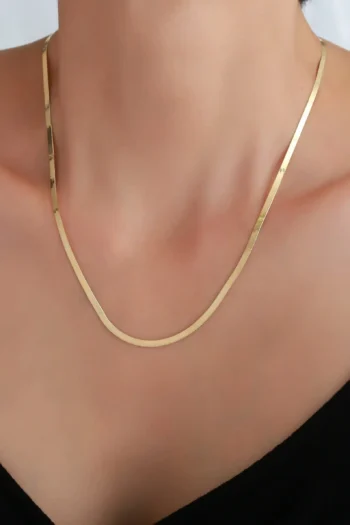 14K Solid Gold Herringbone Necklace – Snake Chain Necklace