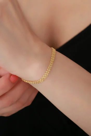 14K Solid Gold Wicker Chain Bracelet – 5.5 mm Bismarck Style Bracelet
