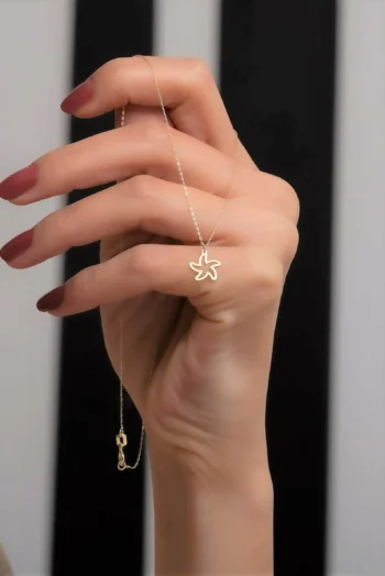 14K Solid Gold Sea Star Necklace – Minimalist Starfish Pendant