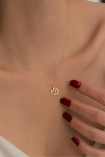 14K Solid Gold Tiny Lotus Necklace – Minimalist Lotus Flower Pendant