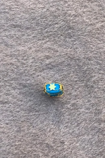 14K Solid Gold Tiny Star Blue Beaded Pendant – Filigree Pendant