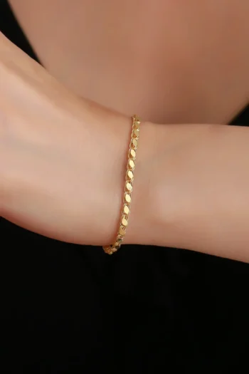 14K Solid Gold Sequin Chain Bracelet – Mirror Chain Bracelet