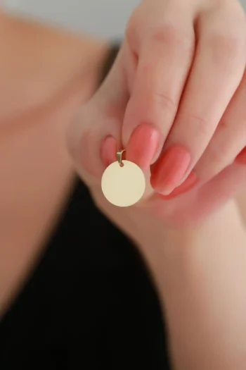 14K Solid Gold Round Plate Pendant – Minimalist Circle Pendant