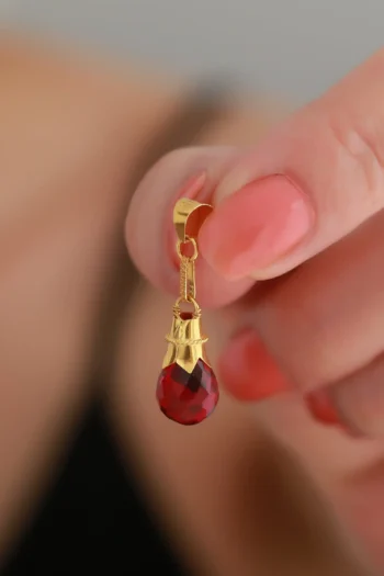 14K Solid Gold Pomegranate Drop Pendant