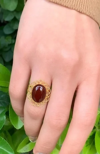14K Solid Gold Brown Agate Twisted Wire Ring – Handmade Gemstone Ring