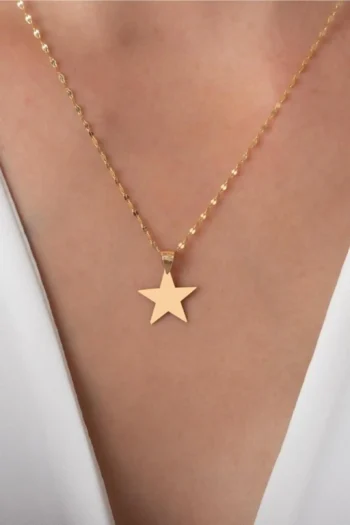 14K Solid Gold Star Plate Necklace – Celestial Pendant Necklace