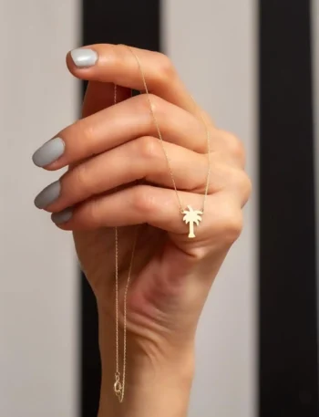 14K Solid Gold Palm Necklace – Minimalist Palm Pendant