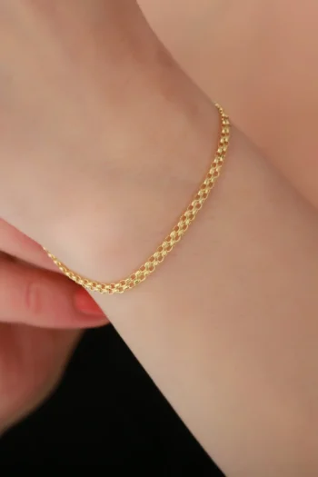 14K Solid Gold Dainty Wicker Chain Bracelet – Bismarck Style Bracelet