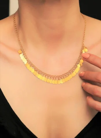 14K Solid Gold Round Sequin Necklace