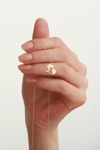 14K Solid Gold Mother and Baby Necklace – Love Pendant
