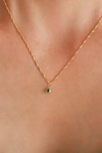 14K Solid Gold Green Eye Necklace – Tiny Evil Eye Pendant
