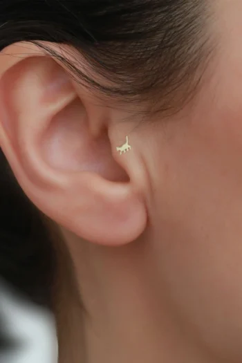 14K Solid Gold Cat Stud Tragus Piercing – Helix & Cartilage Earring