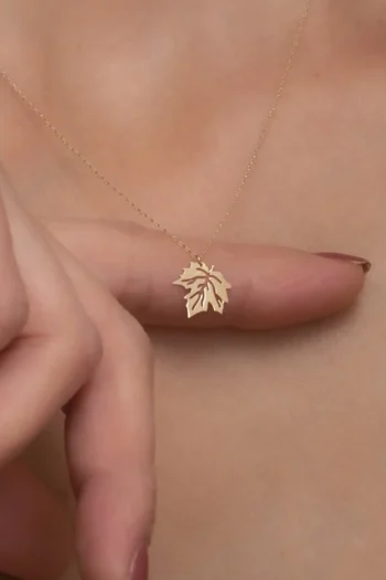 14K Solid Gold Tiny Maple Leaf Necklace – Minimalist Nature Pendant