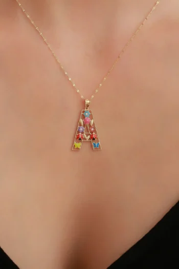 14K Solid Gold Flower Letter Necklace – Personalized Initial Pendant