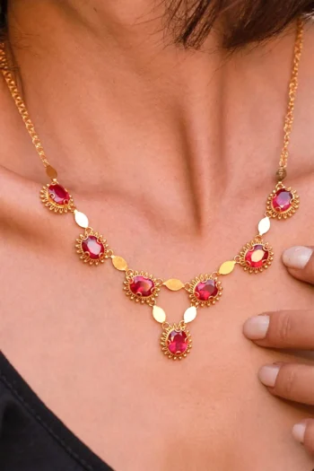 14K Solid Gold Red Sunny Necklace – Handmade Filigree Pendant