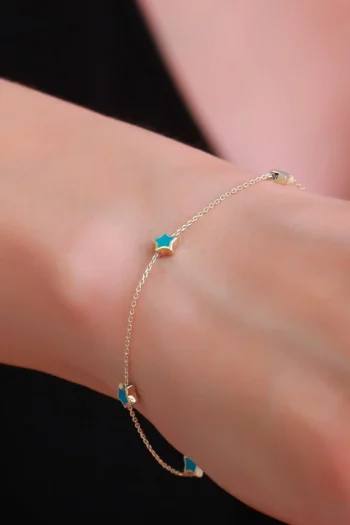14K Solid Gold Blue Star Bracelet – Enamel Star Charm Bracelet