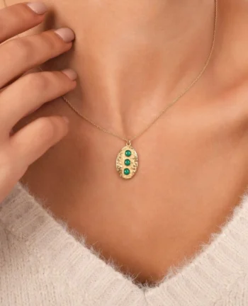 14K Solid Gold Three Stone Necklace – Green Stone Pendant