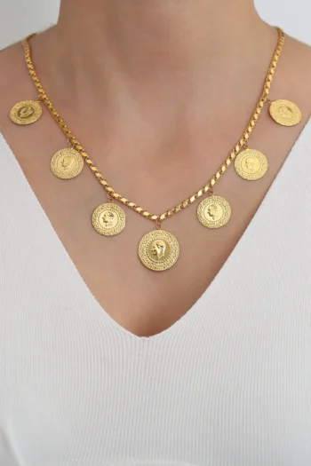 14K Solid Gold Monogram Necklace – Turkish Embossed Coin Necklace