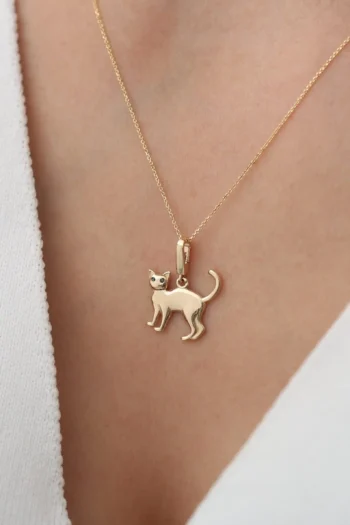 14K Solid Gold Dainty Cat Necklace – Minimalist Kitty Pendant