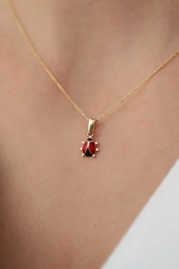 14K Solid Gold Dainty Ladybug Pendant Necklace – Good Luck Charm Necklace
