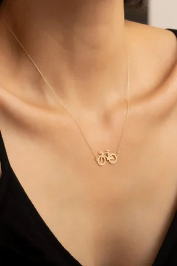 14K Solid Gold Bike Themed Necklace – Minimalist Bicycle Pendant