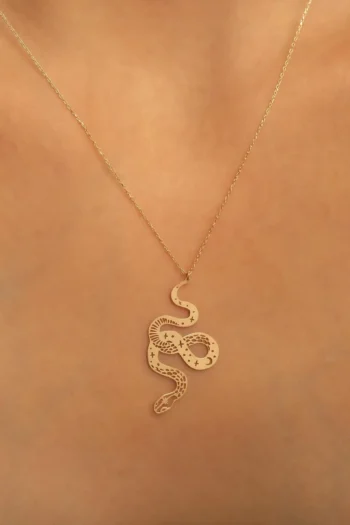 14K Solid Gold Snake Shaped Necklace – Minimalist Serpent Pendant