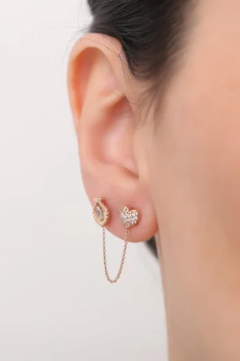 14K Solid Gold Heart and Mussel Single Earring