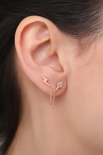 14K Solid Gold Lightning Single Earring – Minimalist Bolt Stud