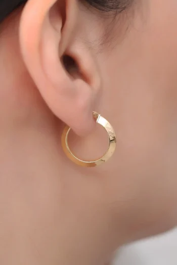 14K Solid Gold Flat Hoop Earrings – Modern Design Hoop Earrings
