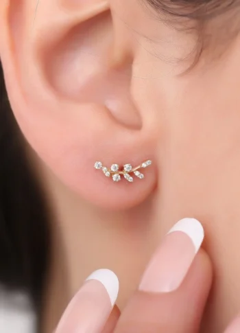 14K Solid Gold Leaf Stud Earrings – Nature Inspired Minimalist Earrings