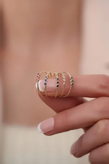 14K Solid Gold Coloured Birthstone Ring – Minimalist Stackable Gemstone Ring