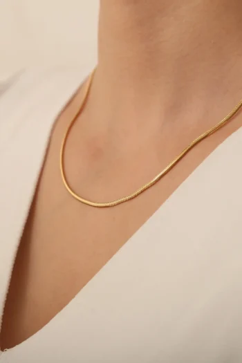 14K Solid Gold Snake Chain Necklace – Herringbone Chain Necklace