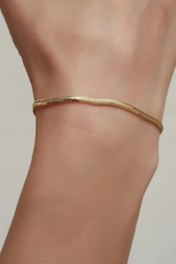 14K Solid Gold Snake Bracelet – Herringbone Chain Bracelet