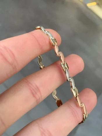 14K Solid Gold Three Colour Zigzag Bracelet – Twisted Design Bracelet