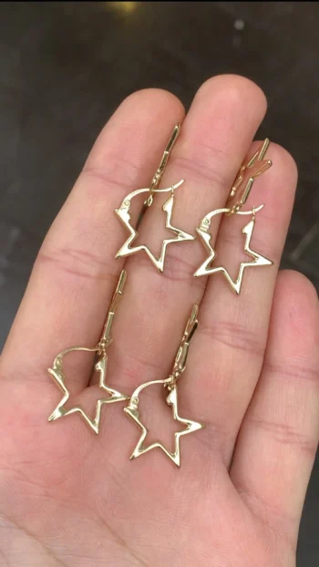 14K Solid Gold Star Earrings – Dainty Geometric Star Earrings