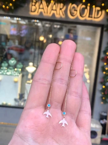 14K Solid Gold Chain Swallow Earrings – Long Chain Threader Earrings