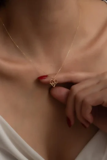 14K Solid Gold Heartbeat Necklace – Rhythm Heart Pendant